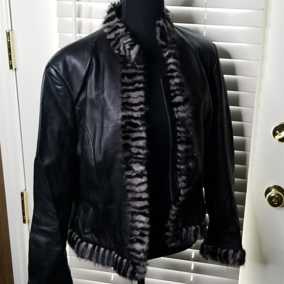 Paolo Santini Jackets & Blazers - Leather Fur Trimmed Jacket